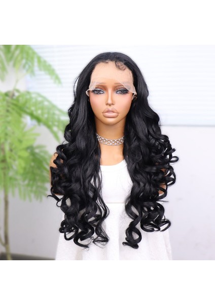 Siyah Bebek Saçlı Fiber Sentetik Yoğun Dalgalı Tül Peruk fiyatları