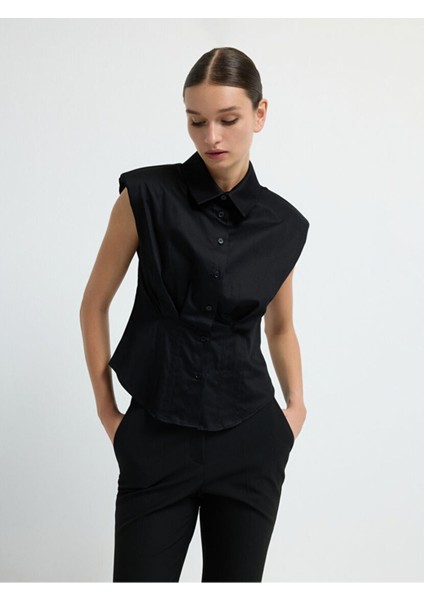 Pile Detaylı Kolsuz Gömlek Siyah 13044815001 fırsatları