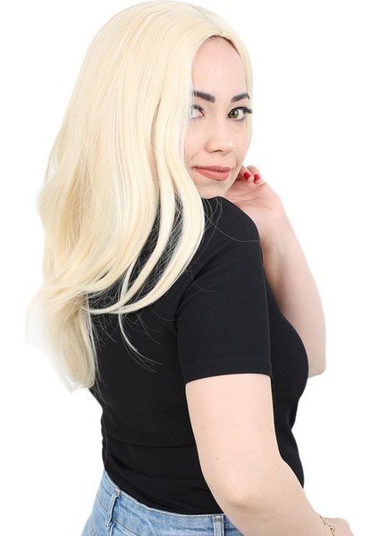 Kahkülsüz Fiber Sentetik Orta Boy Düz Peruk / Platin fiyatları