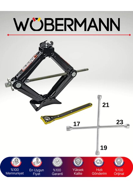 Makas Kriko + 4 Uçlu Bijon Anahtarı Seti | 1.5 Ton Kapasite | Orijinal Ürün