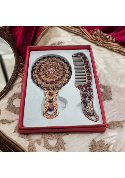 Ayna Tarak Seti Kutulu Hediyelik 12 cm Döküm Bakır El Işçilikli Ayna Tarak Seti modelleri