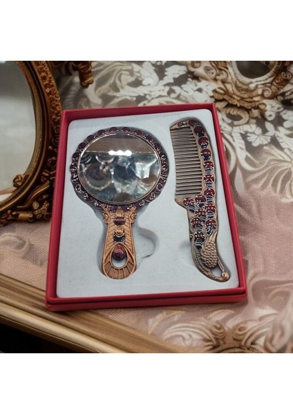Ayna Tarak Seti Kutulu Hediyelik 12 cm Döküm Bakır El Işçilikli Ayna Tarak Seti fırsatları