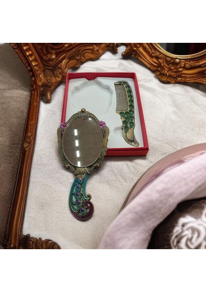 Ayna Tarak Seti Kutulu Hediyelik 12 cm Döküm Bakır El Işçilikli Ayna Tarak Seti modelleri