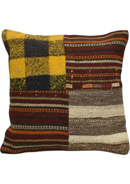 Yeni El Dokuma Patchwork Kırkyama Dekoratif Kilim Kırlent Yastık Kılıfı 6541