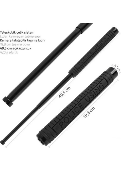 Erolav Açılır Teleskopik Police Jop – Acil Savunma Için Kompakt Çelik (Siyah)