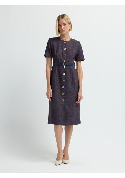 Düğmeli Elbise Lacivert 12444890001