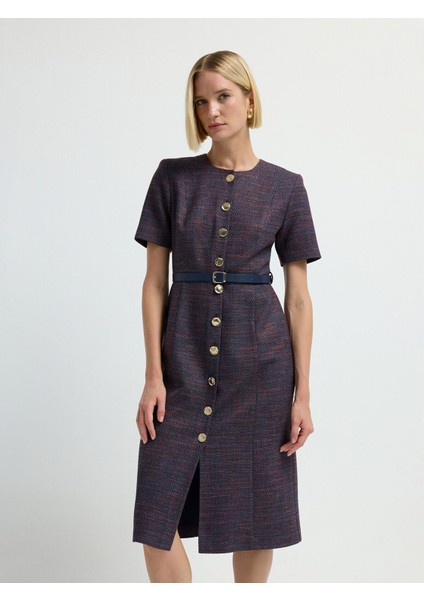 Düğmeli Elbise Lacivert 12444890001 fiyatları