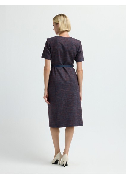 Düğmeli Elbise Lacivert 12444890001