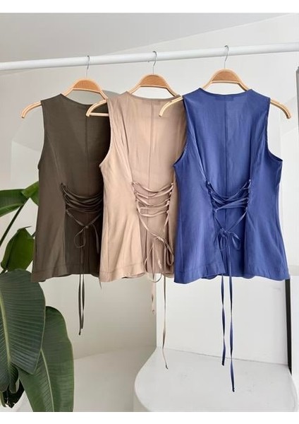 Arkası Bağcıklı Yelek Plazza Pantolon Modal Takım 10202-08