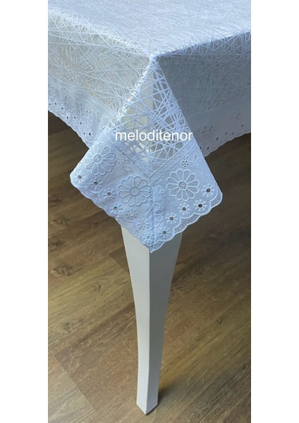 Meiwa Şeffaf Kaplama Iplik Desen Kenarı Dantelli Pvc Lüks Dikdörtgen Muşamba Masa Örtüsü