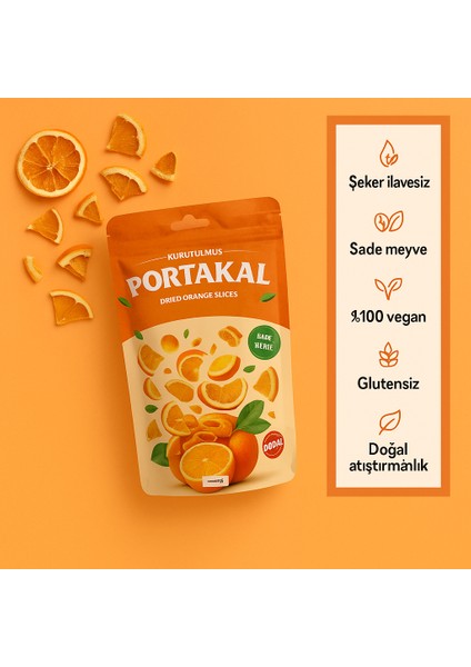 Kurutulmuş Meyve Portakal 25GR %100 Vegan