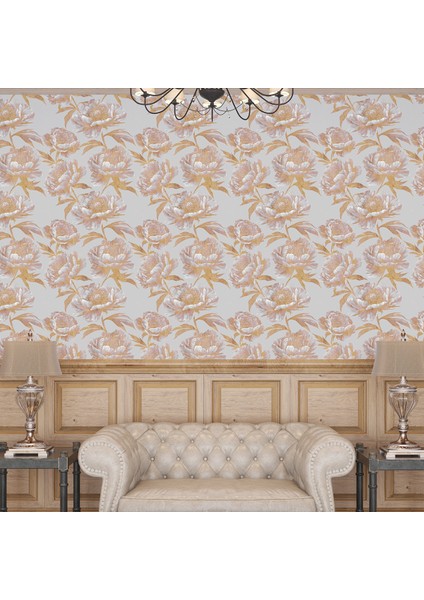 Hardal Sarı Güller Desenli Tek Parça Duvar Kağıdı -Isı ve Ses Yalıtımı Yırtılmaz modelleri