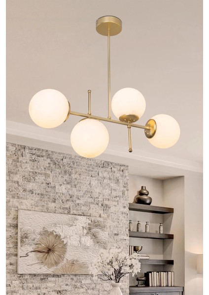 4 Yönlü Camlı Gold Avize