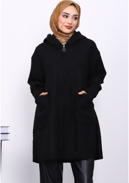 Siyah Fermuarlı Cepli Buklet Kaban modelleri