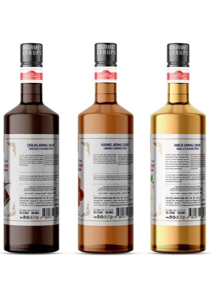 Çikolata, Karamel, Vanilya Aromalı Şurup 3''lü Set (3 x 700ML) - Pet Şişe fiyatları