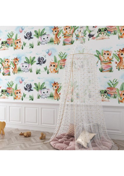 Sevimli Hayvanlar Çocuk Odası Duvar Kumaşı -Isı ve Ses Yalıtımlı