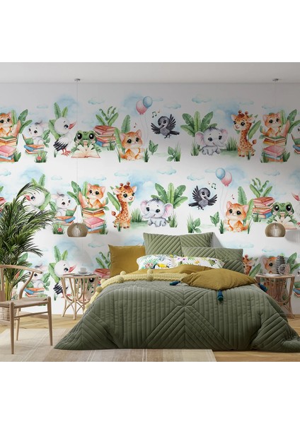 Sevimli Hayvanlar Çocuk Odası Duvar Kumaşı -Isı ve Ses Yalıtımlı fiyatları
