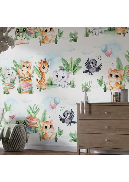 Sevimli Hayvanlar Çocuk Odası Duvar Kumaşı -Isı ve Ses Yalıtımlı modelleri