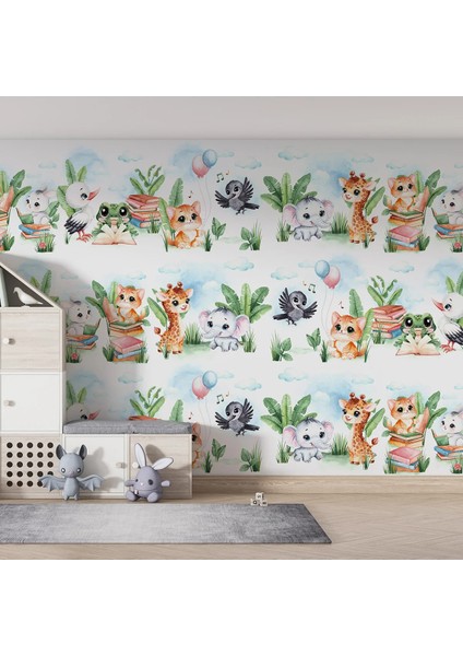 Sevimli Hayvanlar Çocuk Odası Duvar Kumaşı -Isı ve Ses Yalıtımlı fırsatları
