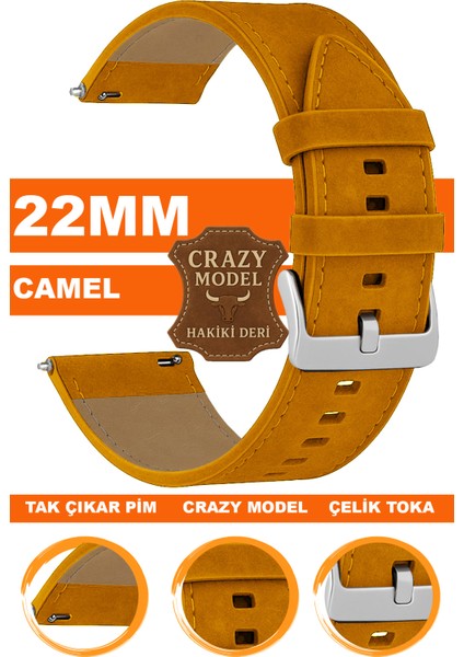 huawei watch gt gt2 gt3 gt4 gt5 pro saat uyumlu 22mm crazy hakiki deri saat kordonu kayışı l10hwc-camel-sılver