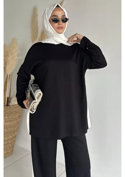 Şerit Desenli Tunik Bel Lastikli Pantolon Tesettür Ikili Takım P-00018892 fiyatları