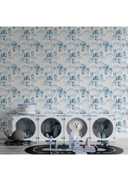 Mavi Balonlar Çocuk Odası Duvar Kağıdı -Isı ve Ses Yalıtımı Yırtılmaz