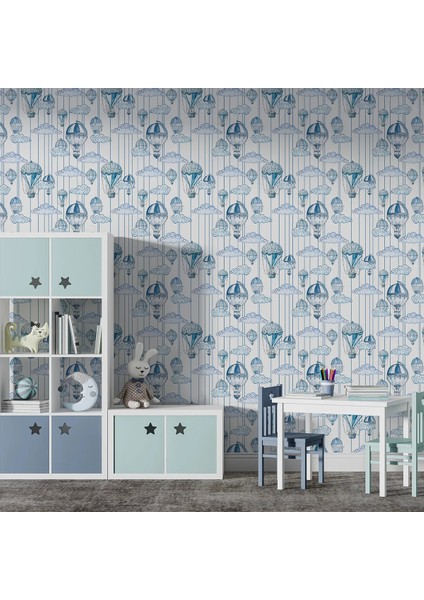 Mavi Balonlar Çocuk Odası Duvar Kağıdı -Isı ve Ses Yalıtımı Yırtılmaz modelleri