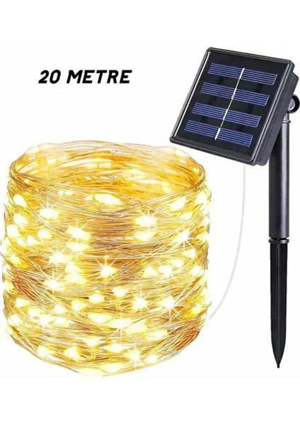 Solar Güneş Enerjili 20 Metre Peri LED Işık 200 LED 8 Mod Dış Bahçe Ağaç Balkon Aydınlatma