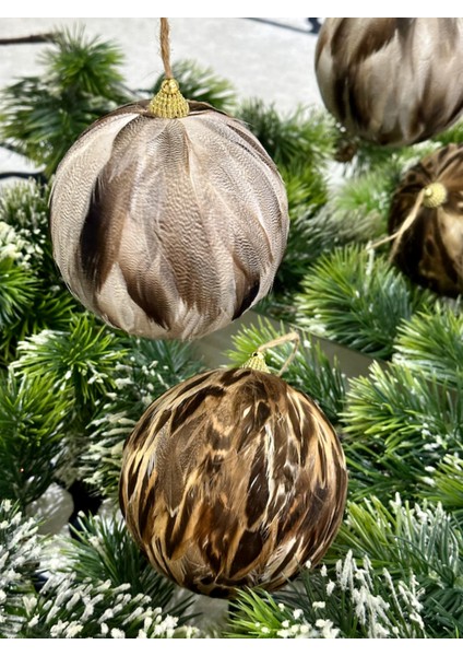 1 Adet Kuş Tüylü Lüks Yılbaşı Top 14 cm