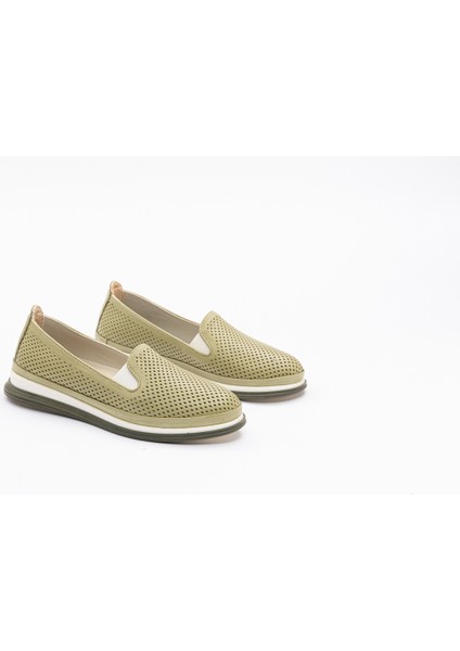 Kadın Deri Haki Renkli Termo Tabanlı Babet