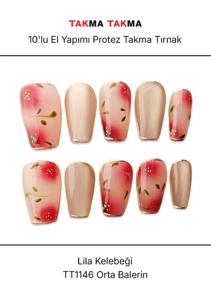 10'lu Renkli Orta Balerin TT1146 Tekrar Kullanılabilir El Yapımı Protez Takma Tırnak - Renkli-M fırsatları