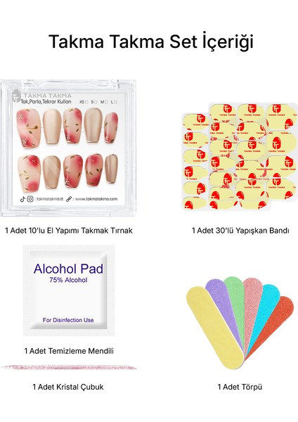 10'lu Renkli Orta Balerin TT1146 Tekrar Kullanılabilir El Yapımı Protez Takma Tırnak - Renkli-M indirimleri