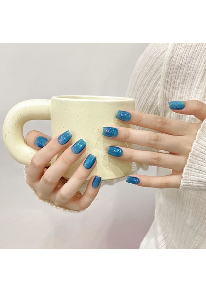 10'lu Mavi Kısa Balerin TT1176 Tekrar Kullanılabilir El Yapımı Protez Takma Tırnak - Mavi-M