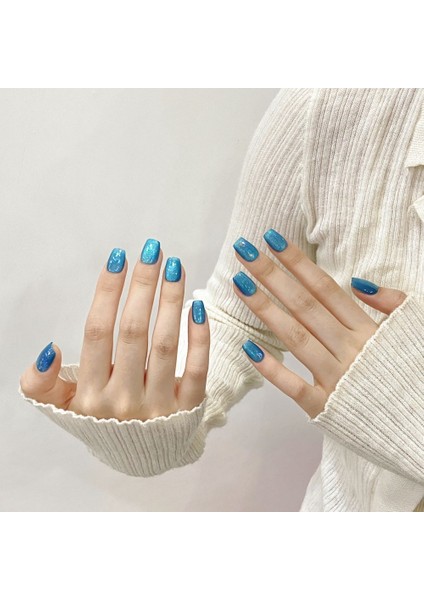 10'lu Mavi Kısa Balerin TT1176 Tekrar Kullanılabilir El Yapımı Protez Takma Tırnak - Mavi-M fırsatları