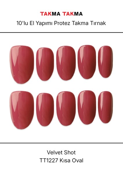 10'lu Mor Kısa Oval TT1227 Tekrar Kullanılabilir El Yapımı Protez Takma Tırnak - Mor-M