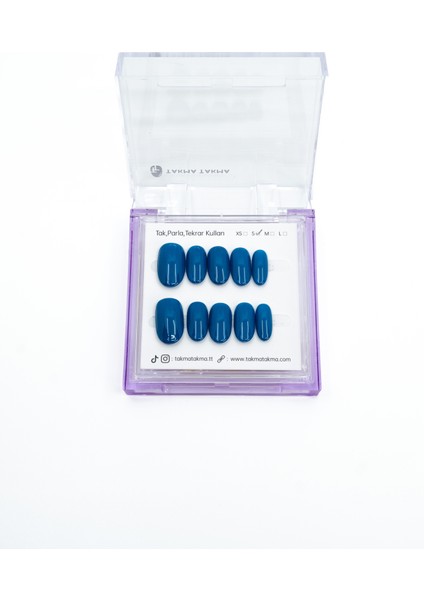 10'lu Mavi Kısa Oval TT1267 Tekrar Kullanılabilir El Yapımı Protez Takma Tırnak - Mavi-S fırsatları