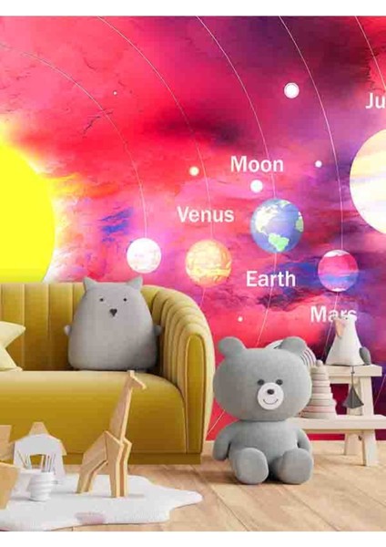Gezegenler Desenli Isı ve Ses Yalıtımlı Tekstil Duvar Kağıdı