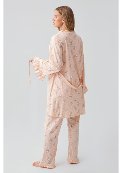 Uzun Kollu Desenli Esnek Pamuklu Hamile Sabahlık Pijama Takım 18300 modelleri