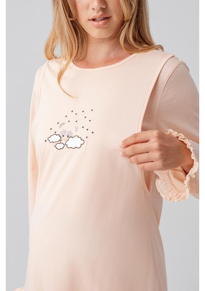 Uzun Kollu Desenli Esnek Pamuklu Hamile Sabahlık Pijama Takım 18300 indirimleri