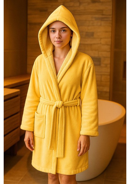 Genç Kız / Erkek Çocuk Kapşonlu Garson Boy Kadife Bornoz %100 Pamuklu