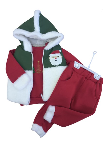 Laura Baby Peluş Detaylı Kapüşonlu Yılbaşı Yeniyıl Temalı 3'lü Erkek Bebek Takımı modelleri