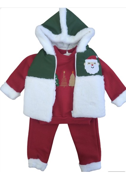 Laura Baby Peluş Detaylı Kapüşonlu Yılbaşı Yeniyıl Temalı 3'lü Erkek Bebek Takımı fırsatları