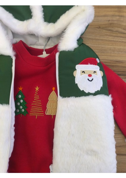 Laura Baby Peluş Detaylı Kapüşonlu Yılbaşı Yeniyıl Temalı 3'lü Erkek Bebek Takımı