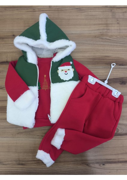 Laura Baby Peluş Detaylı Kapüşonlu Yılbaşı Yeniyıl Temalı 3'lü Erkek Bebek Takımı