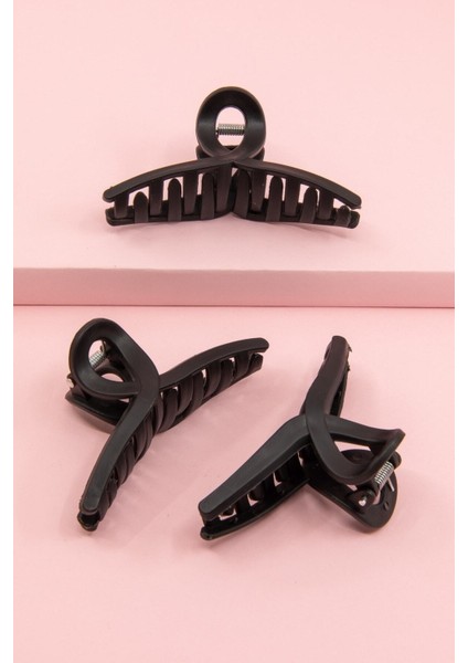 Kadın 3'lü Siyah Fiyonk Mandal Toka Seti