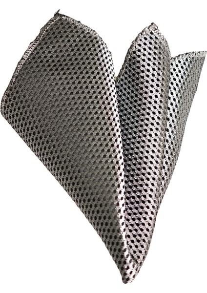 Siyah Gümüş Parlak Geometrik Desenli Cep Yaka Mendili