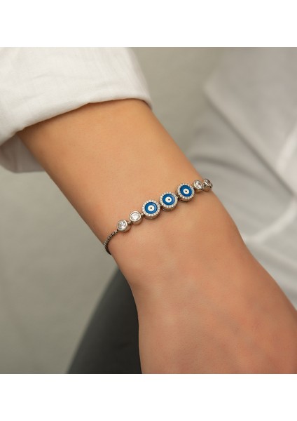 925 Ayar Gümüş Üçlü Nazar Mineli Bileklik