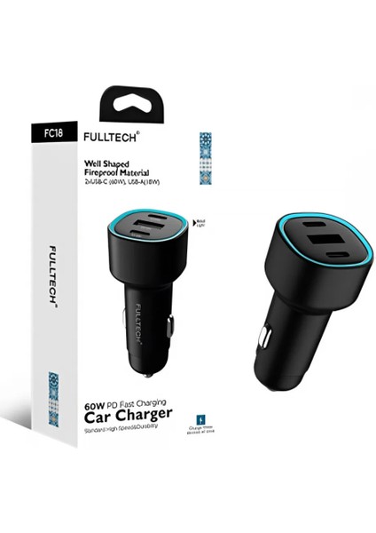 FC18 60W 2xusb-C 1xusb-A Girişli Araç Içi Şarj Aleti