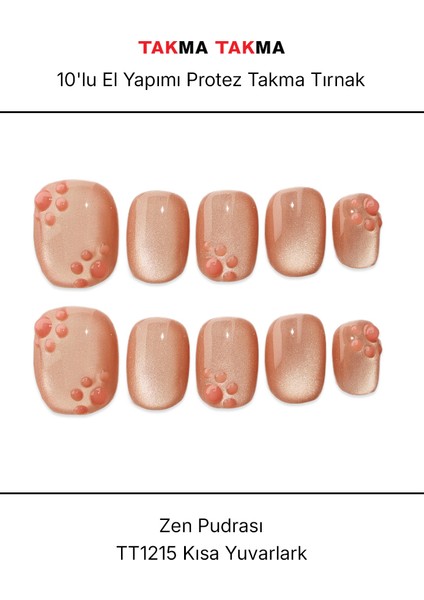 10'lu Pembe Kısa Kare TT1215 Tekrar Kullanılabilir El Yapımı Protez Takma Tırnak - Pembe-S