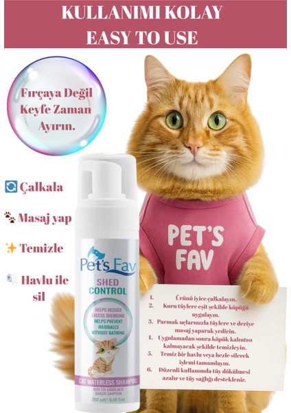 Kedi Tüy Dökülmesi Karşıtı Doğal ve Organik Kuru Köpük Şampuanı modelleri